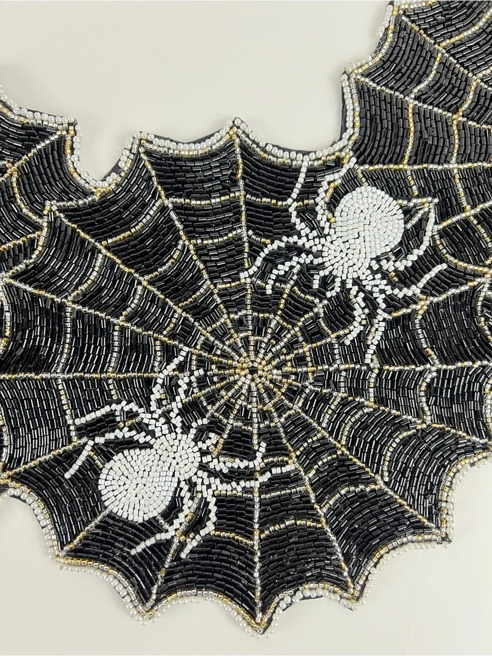 Halloween Black Spiderweb BEADED Table Runner by Cynthia Rowley 12